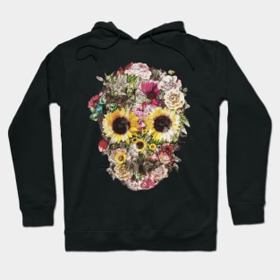 Botanic Skull with sunflowers, roses and butterblies, watercolor,colorfull nature floral Hoodie